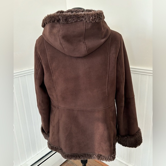 Jones New York Faux Suede Jacket with Faux Fur Trim and Hood, size Large - Picture 4 of 14